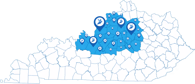 Map of the Kentucky counties Blue Sky serves